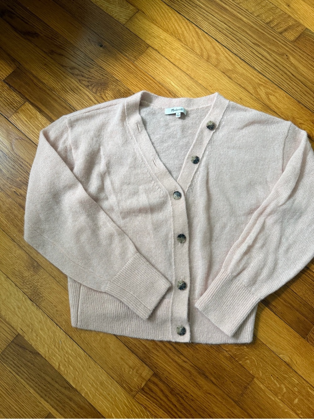 Madewell Light Pink V-Neck Button Cardigan Sweater
